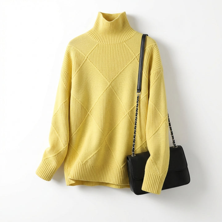 Loose High Collar Warm Sweater Solid Color Knitted Women