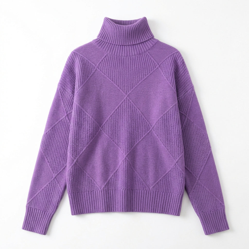 Loose High Collar Warm Sweater Solid Color Knitted Women