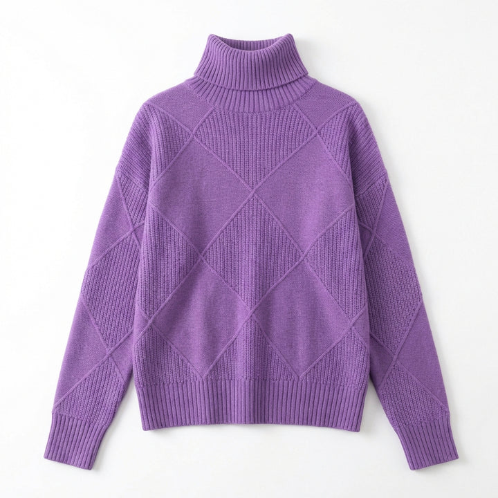 Loose High Collar Warm Sweater Solid Color Knitted Women