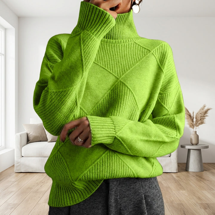 Loose High Collar Warm Sweater Solid Color Knitted Women