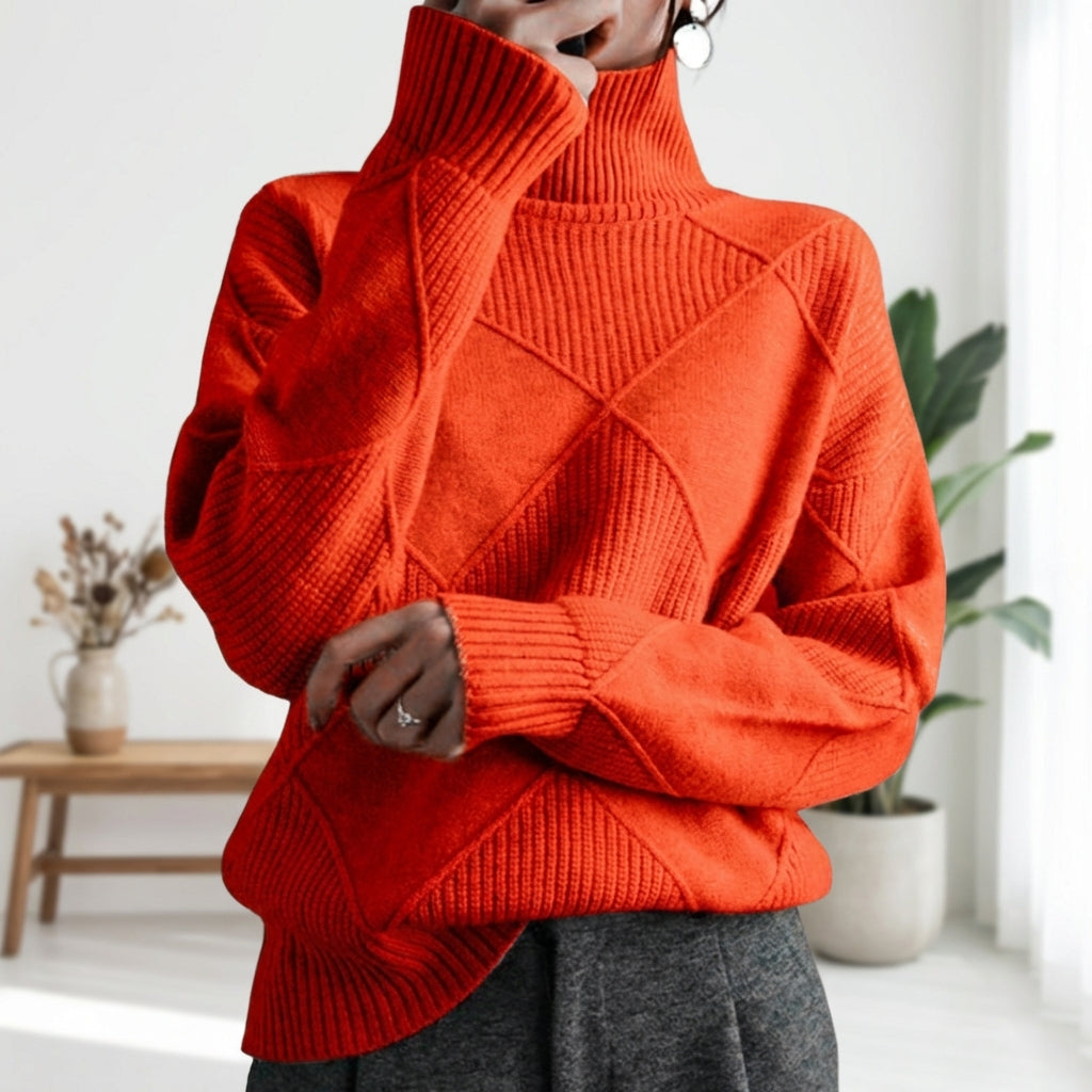 Loose High Collar Warm Sweater Solid Color Knitted Women
