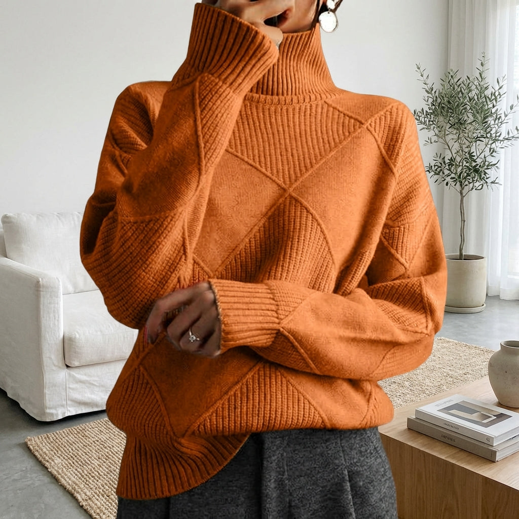 Loose High Collar Warm Sweater Solid Color Knitted Women