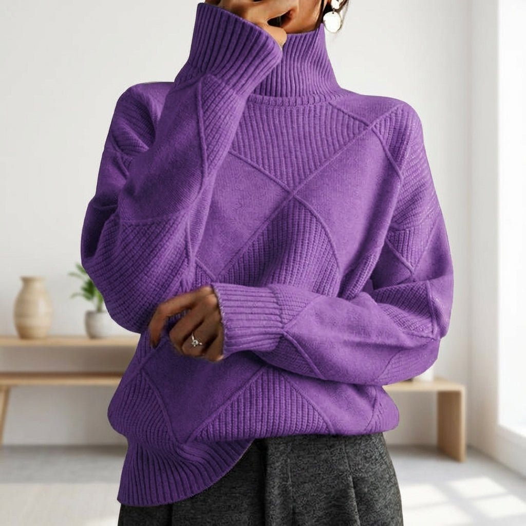 Loose High Collar Warm Sweater Solid Color Knitted Women