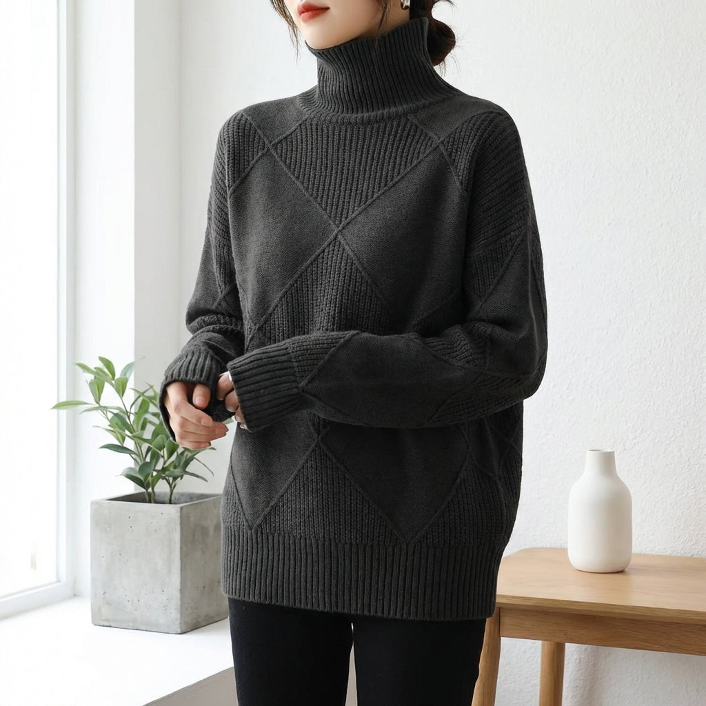 Loose High Collar Warm Sweater Solid Color Knitted Women