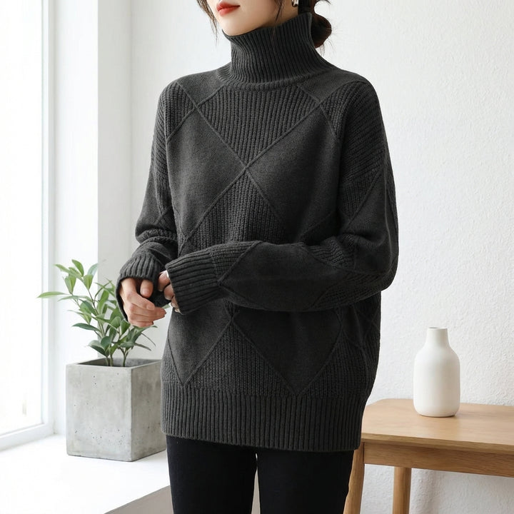Loose High Collar Warm Sweater Solid Color Knitted Women