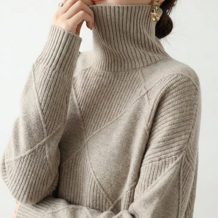 Loose High Collar Warm Sweater Solid Color Knitted Women