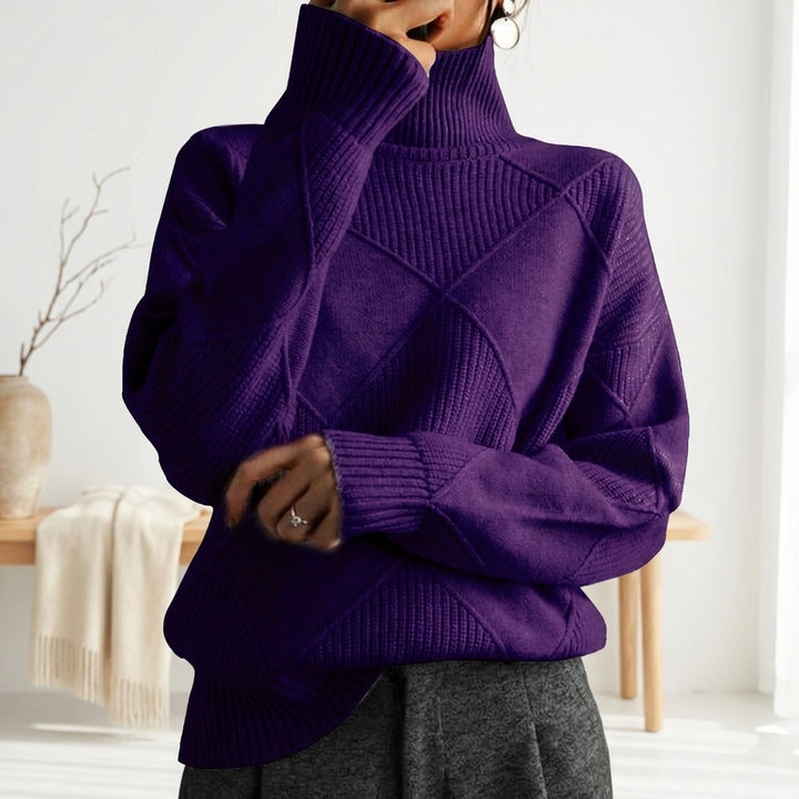 Loose High Collar Warm Sweater Solid Color Knitted Women