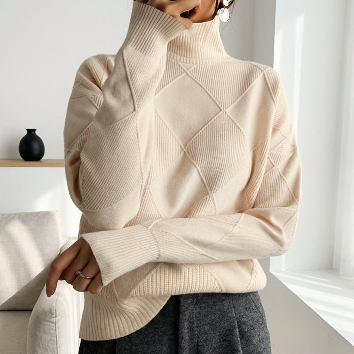 Loose High Collar Warm Sweater Solid Color Knitted Women