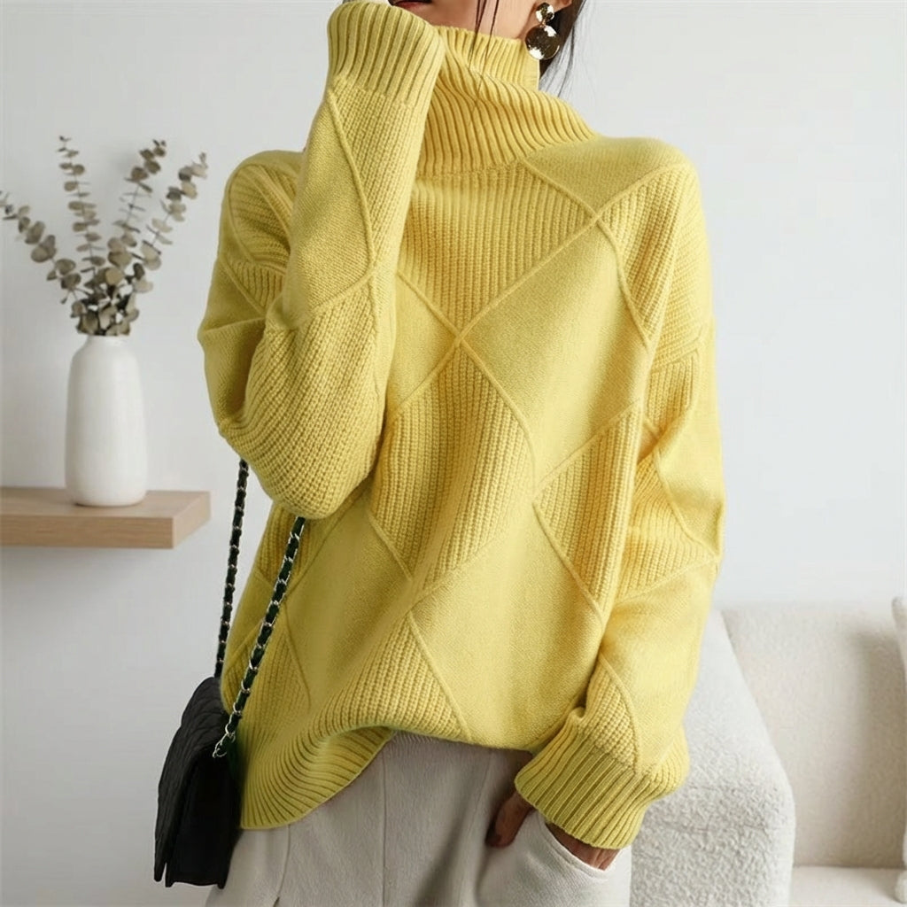 Loose High Collar Warm Sweater Solid Color Knitted Women