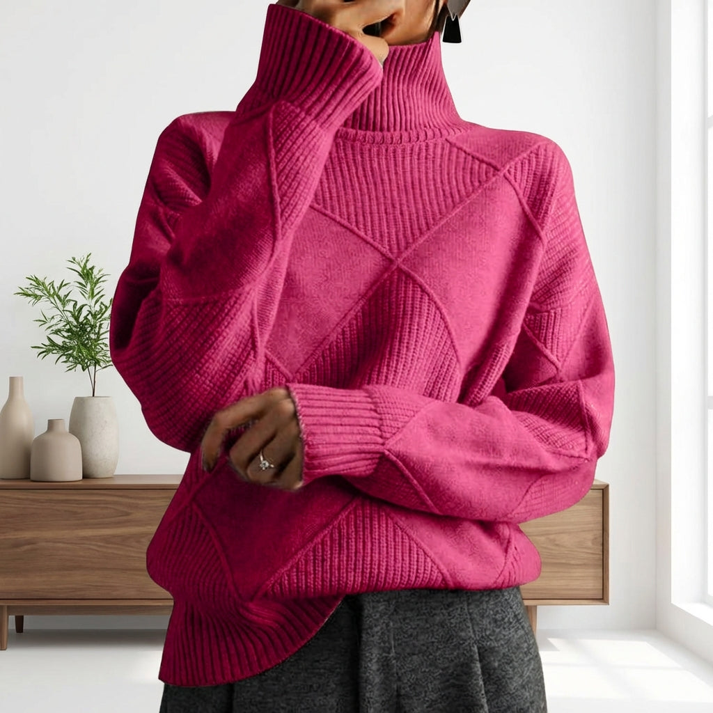 Loose High Collar Warm Sweater Solid Color Knitted Women