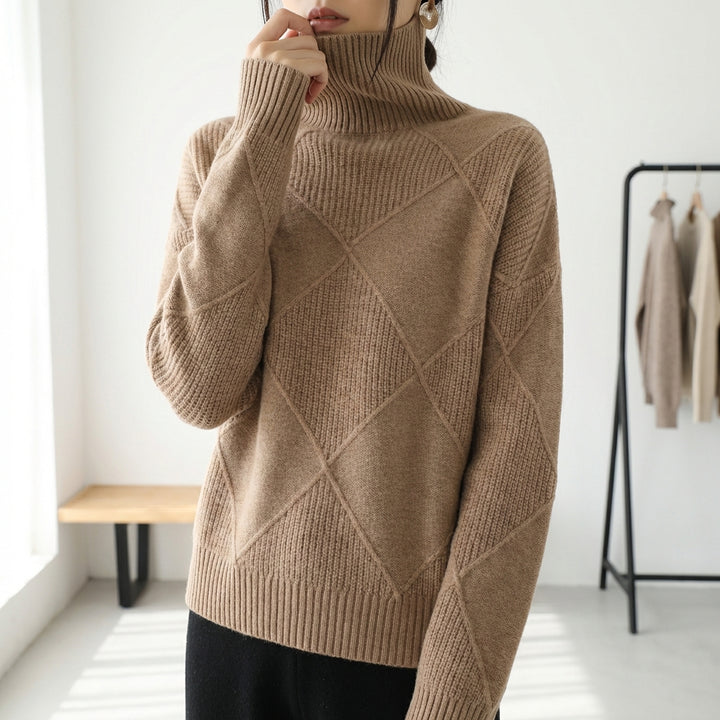 Loose High Collar Warm Sweater Solid Color Knitted Women