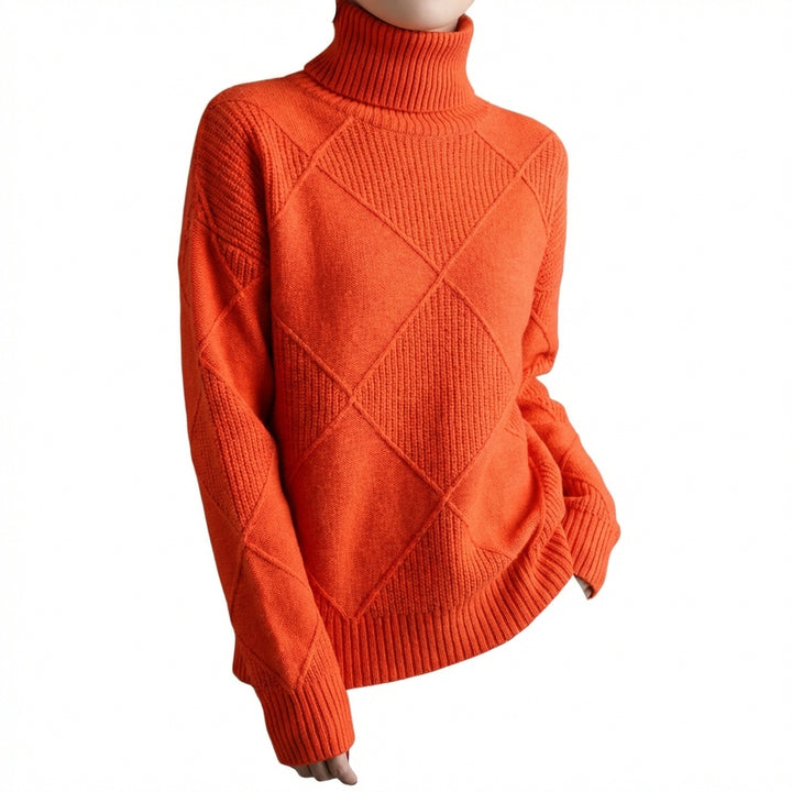 Loose High Collar Warm Sweater Solid Color Knitted Women