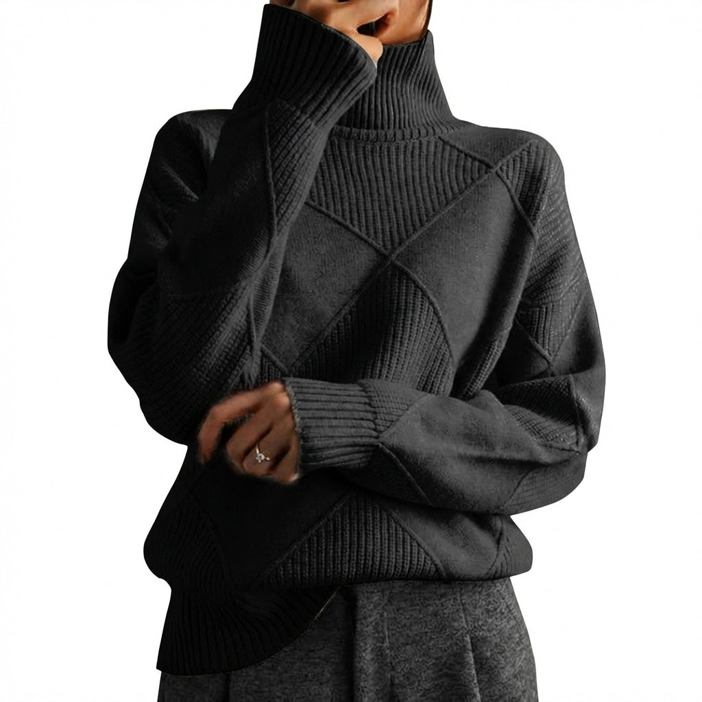 Loose High Collar Warm Sweater Solid Color Knitted Women