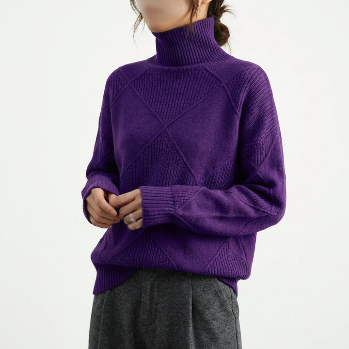 Loose High Collar Warm Sweater Solid Color Knitted Women