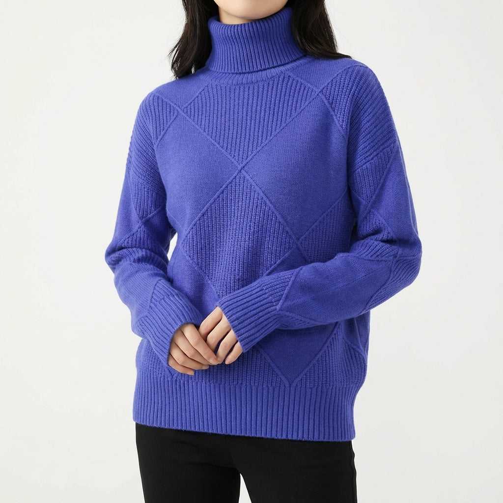 Loose High Collar Warm Sweater Solid Color Knitted Women