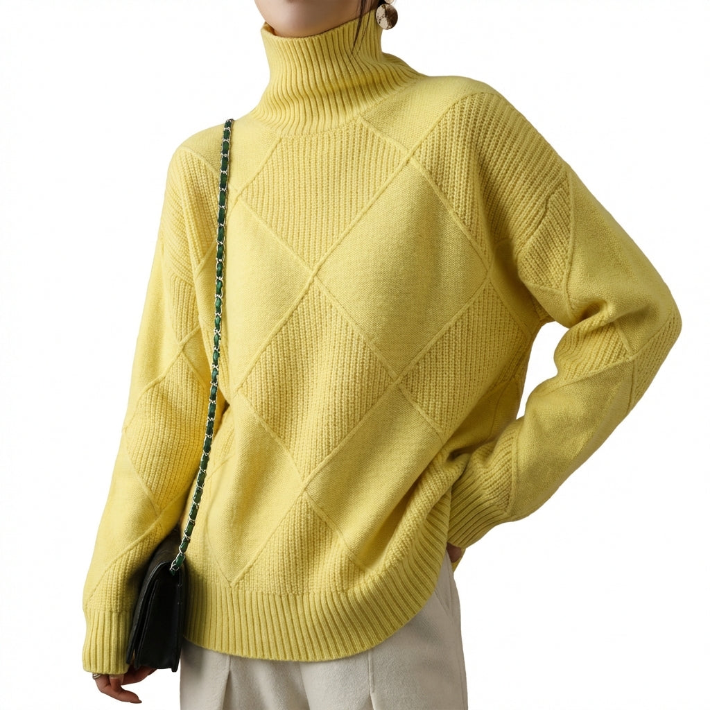 Loose High Collar Warm Sweater Solid Color Knitted Women