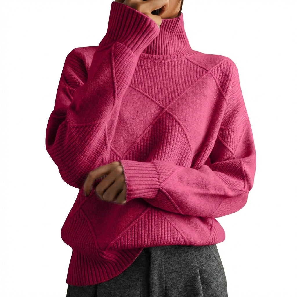 Loose High Collar Warm Sweater Solid Color Knitted Women