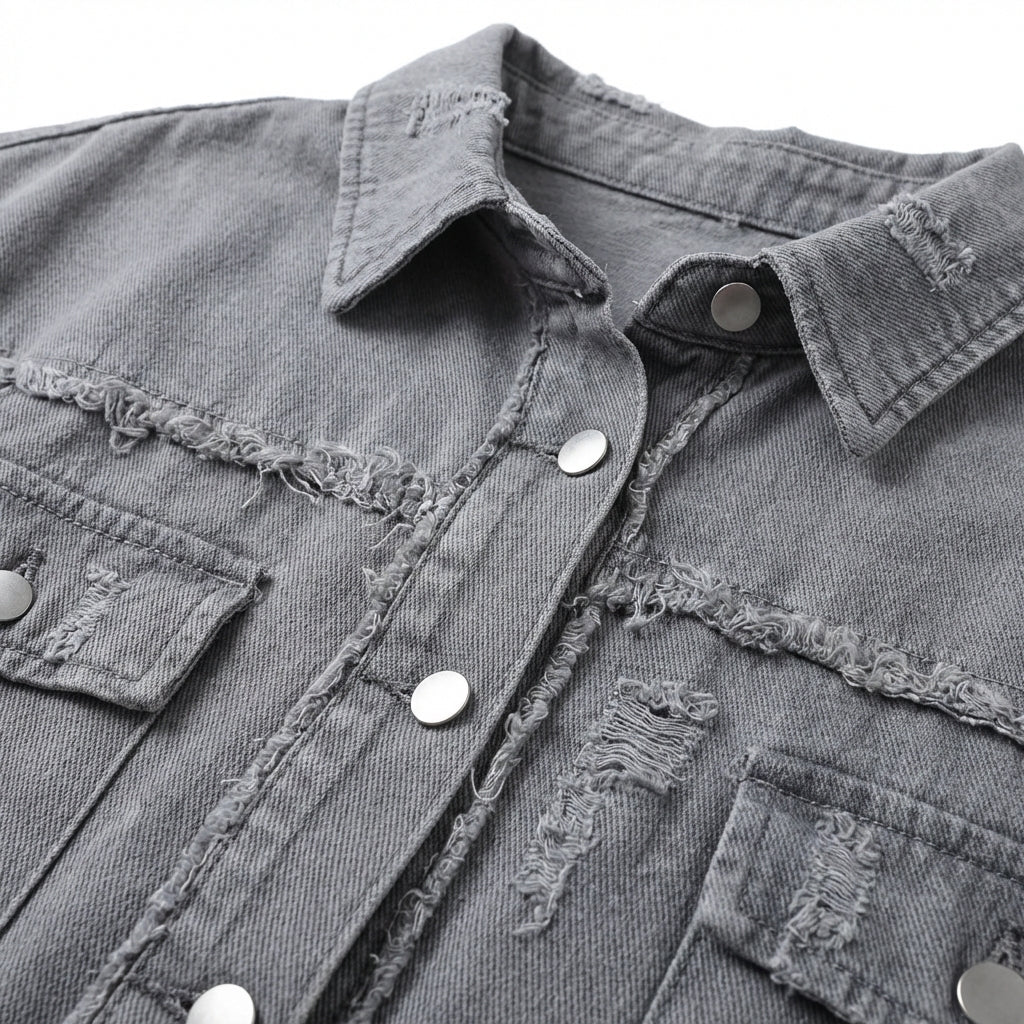 Women's Oversized Ripped Shacket – Casual Distressed Shirt Jacket for Fall & Spring