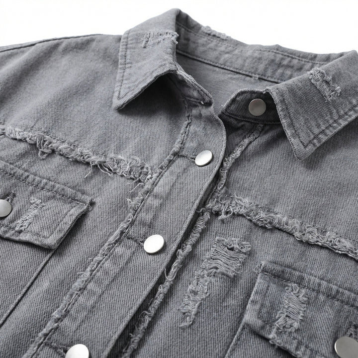 Women's Oversized Ripped Shacket – Casual Distressed Shirt Jacket for Fall & Spring