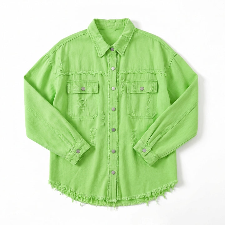Women's Oversized Ripped Shacket – Casual Distressed Shirt Jacket for Fall & Spring