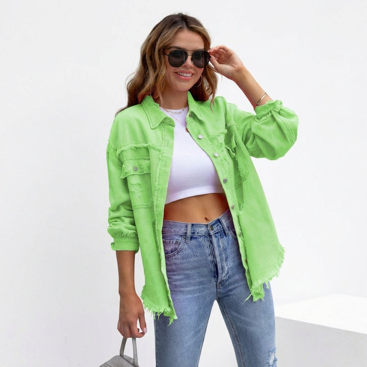 Women's Oversized Ripped Shacket – Casual Distressed Shirt Jacket for Fall & Spring
