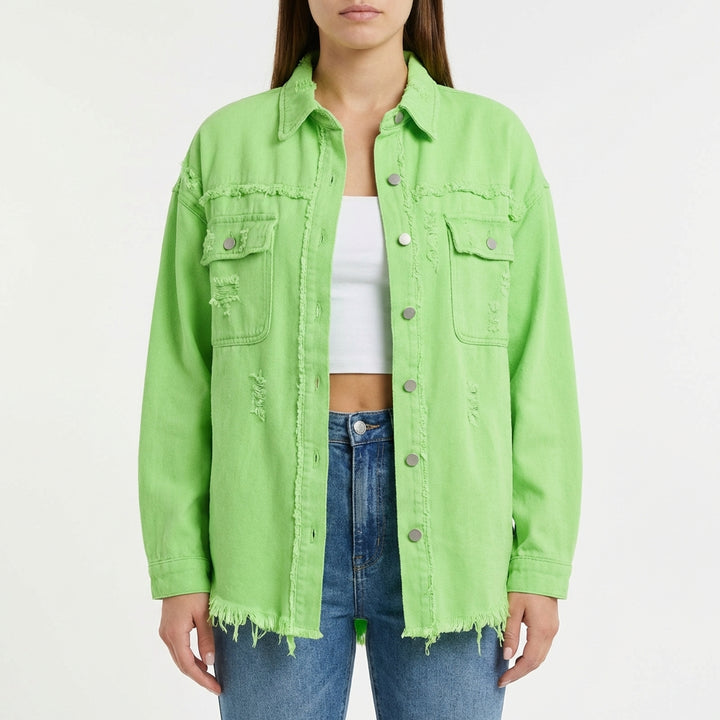 Women's Oversized Ripped Shacket – Casual Distressed Shirt Jacket for Fall & Spring