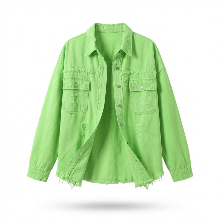 Women's Oversized Ripped Shacket – Casual Distressed Shirt Jacket for Fall & Spring