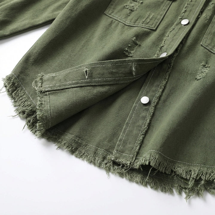 Women's Oversized Ripped Shacket – Casual Distressed Shirt Jacket for Fall & Spring