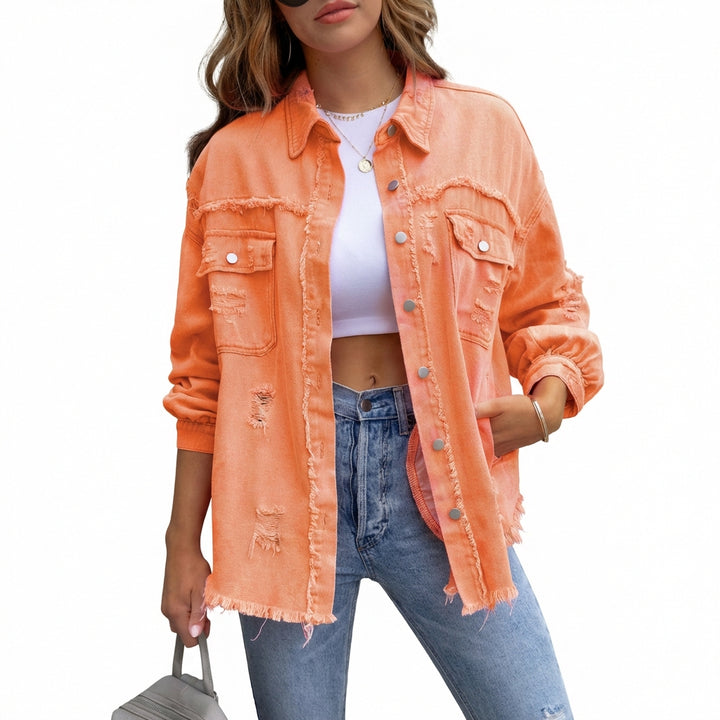 Women's Oversized Ripped Shacket – Casual Distressed Shirt Jacket for Fall & Spring