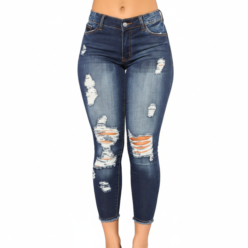 Women's Fashion Elastic Slim Fit Ripped Skinny Jeans