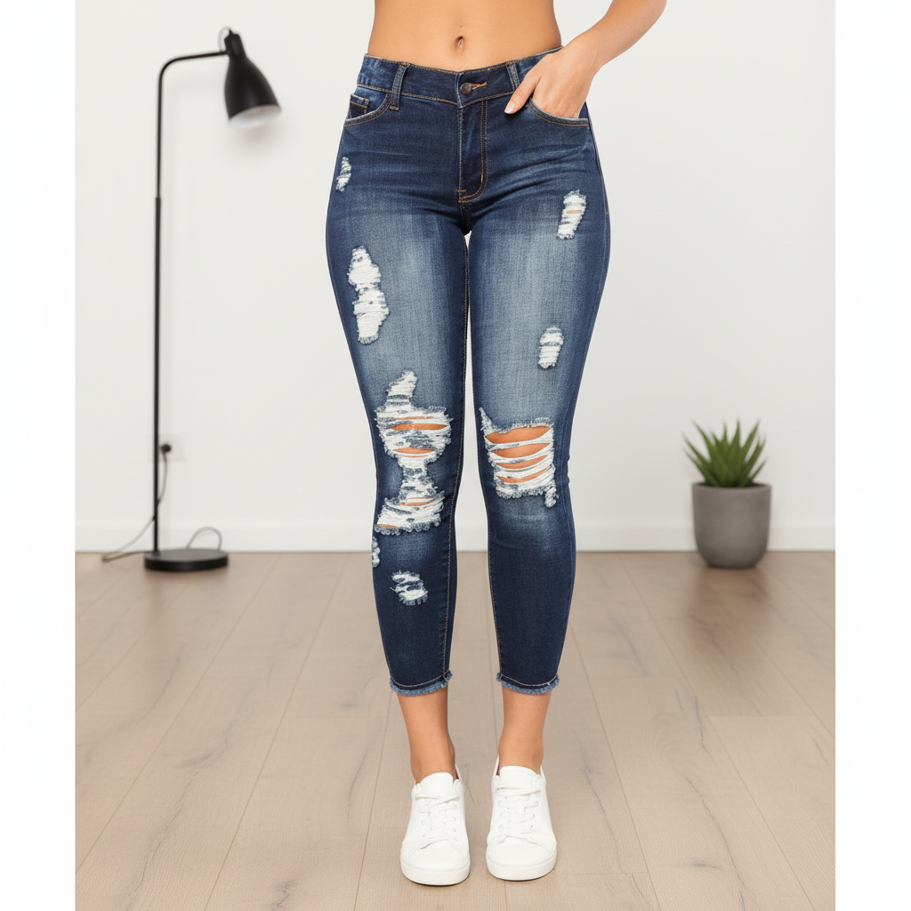 Women's Fashion Elastic Slim Fit Ripped Skinny Jeans