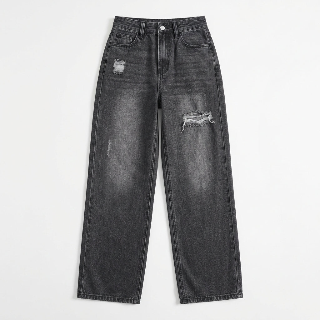 European And American Ladies Washed Hole Denim Trousers