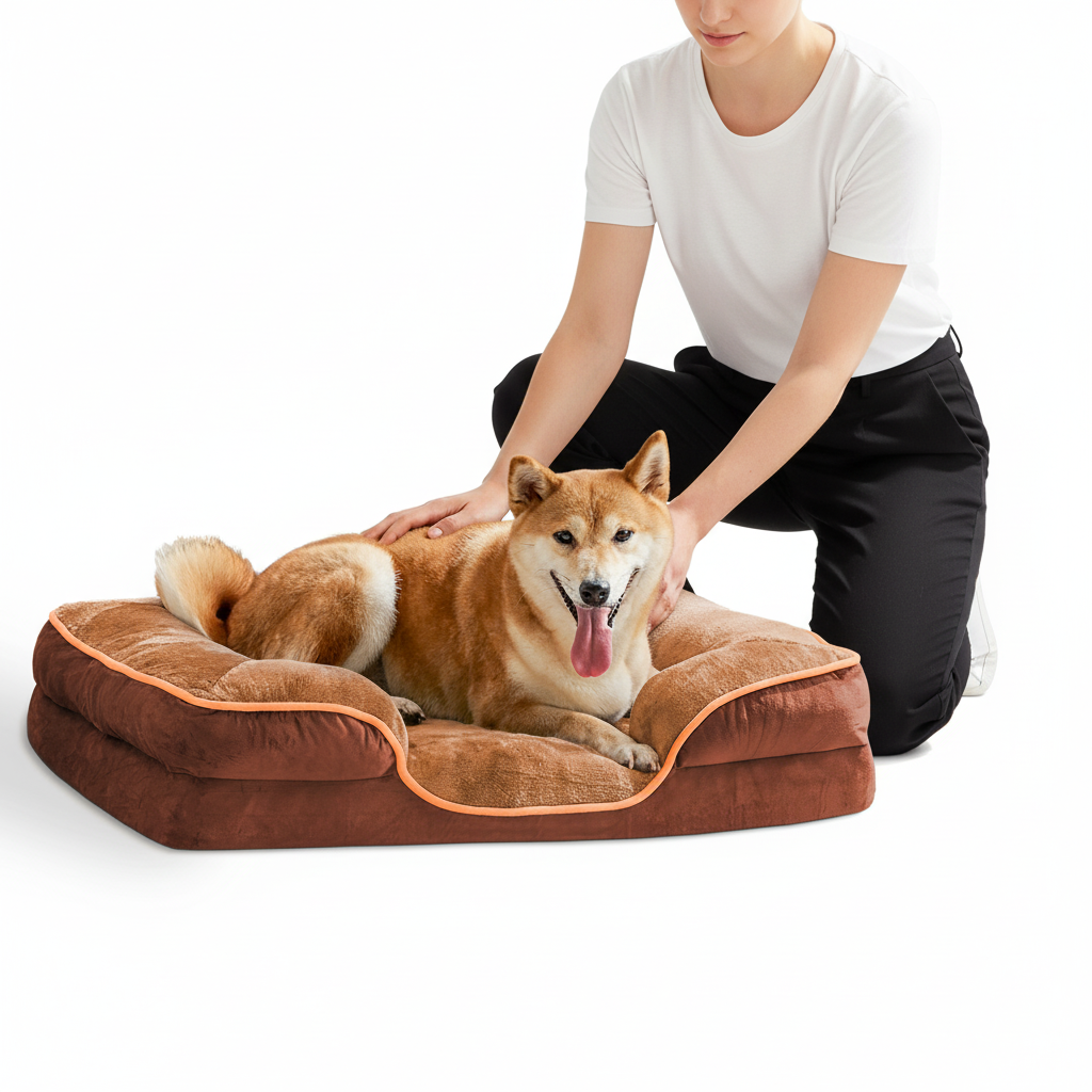 Memory Foam Pet Bed For Small Dogs & Cats With Washable Removable Cover Non-Slip Base Waterproof Liner