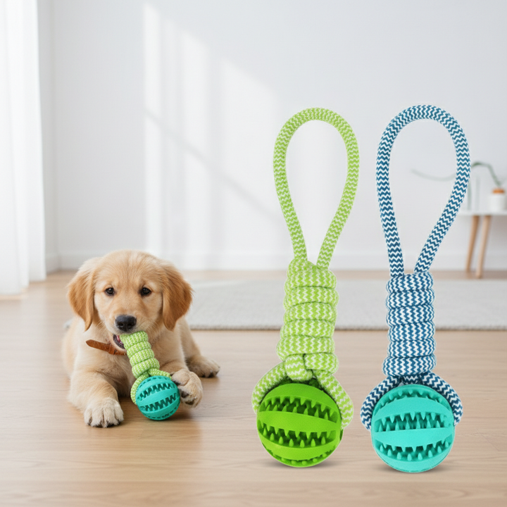 Dog Toys Balls Interactive Treat Rope Rubber Leaking Balls For Small Medium Dogs Chewing Bite Resistant Pet Tooth Cleaning