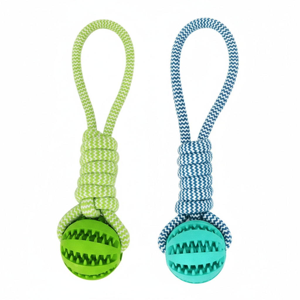 Dog Toys Balls Interactive Treat Rope Rubber Leaking Balls For Small Medium Dogs Chewing Bite Resistant Pet Tooth Cleaning