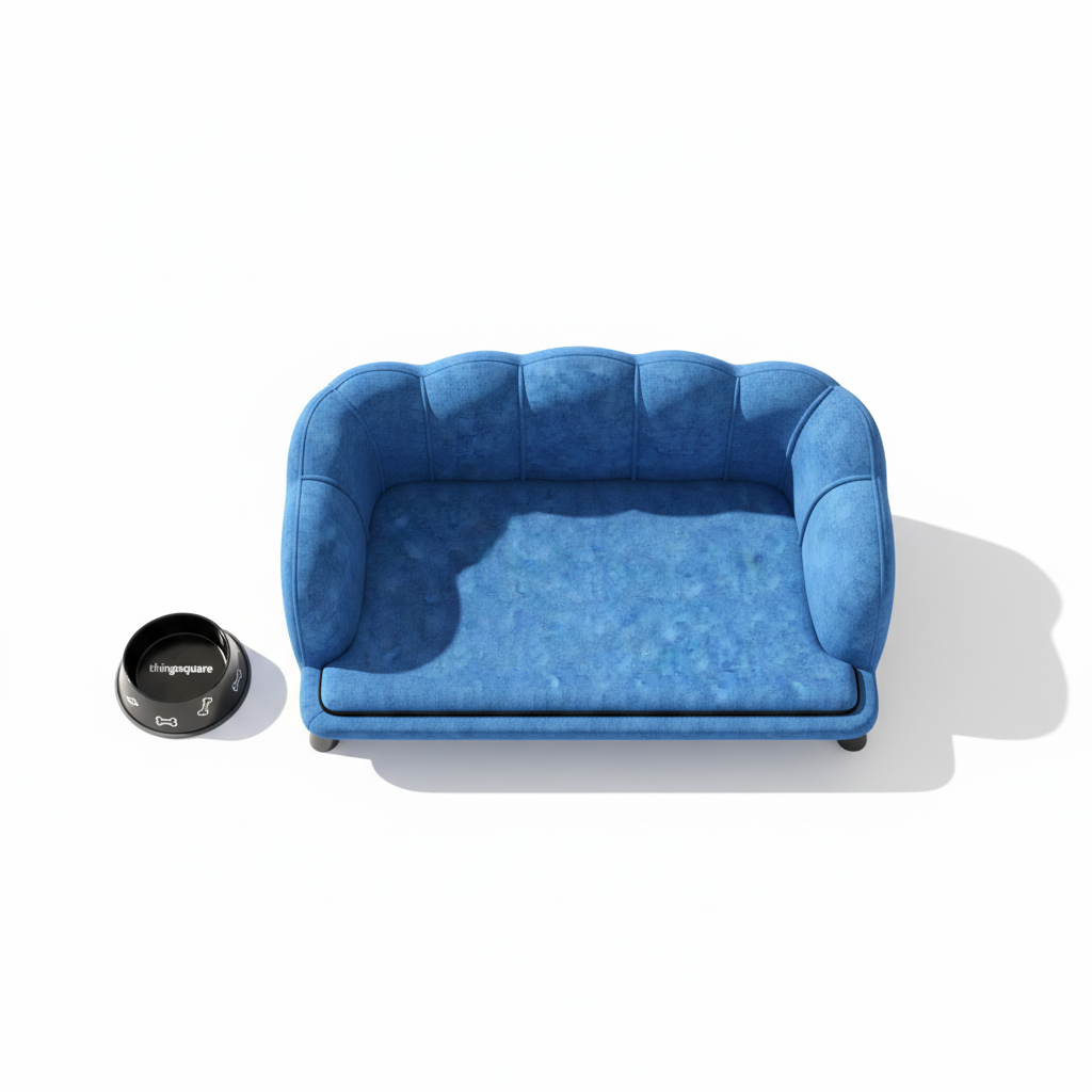 Pearl Design Pet Sofa for Medium and Large Sized Dogs, Pet Bed with Cushion and Solid Wood Legs, Dark Blue