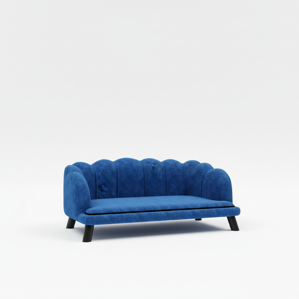 Pearl Design Pet Sofa for Medium and Large Sized Dogs, Pet Bed with Cushion and Solid Wood Legs, Dark Blue