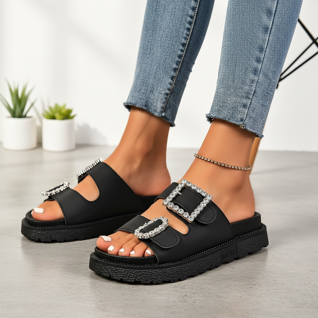 Fashion Rhinestone Belt Buckle Platform Sandals