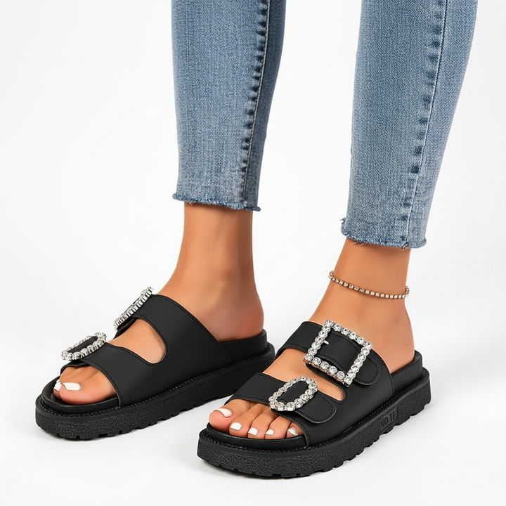 Fashion Rhinestone Belt Buckle Platform Sandals