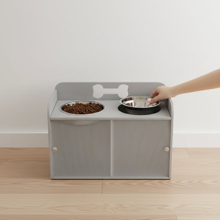 Elevated Dog Bowls with Dual Stainless Steel Bowls & Removable Slow Feeder