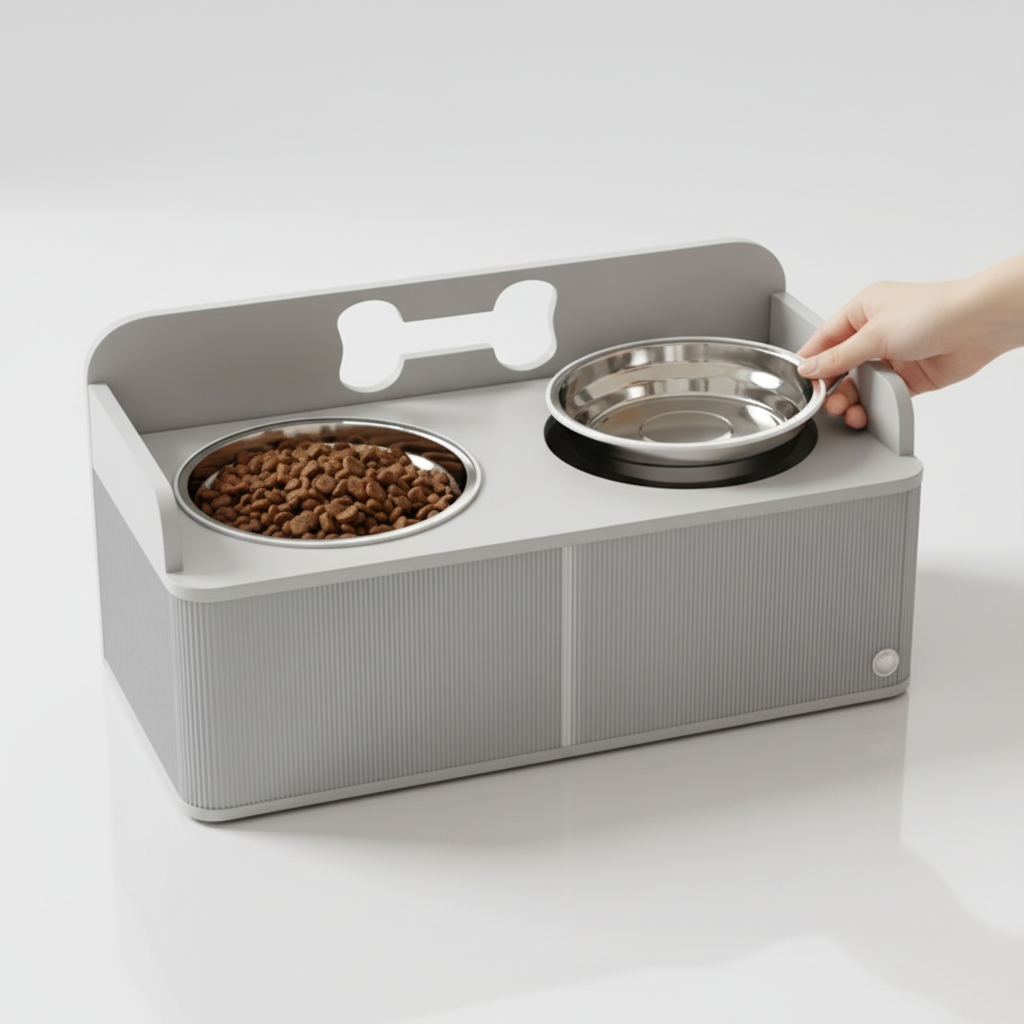 Elevated Dog Bowls with Dual Stainless Steel Bowls & Removable Slow Feeder