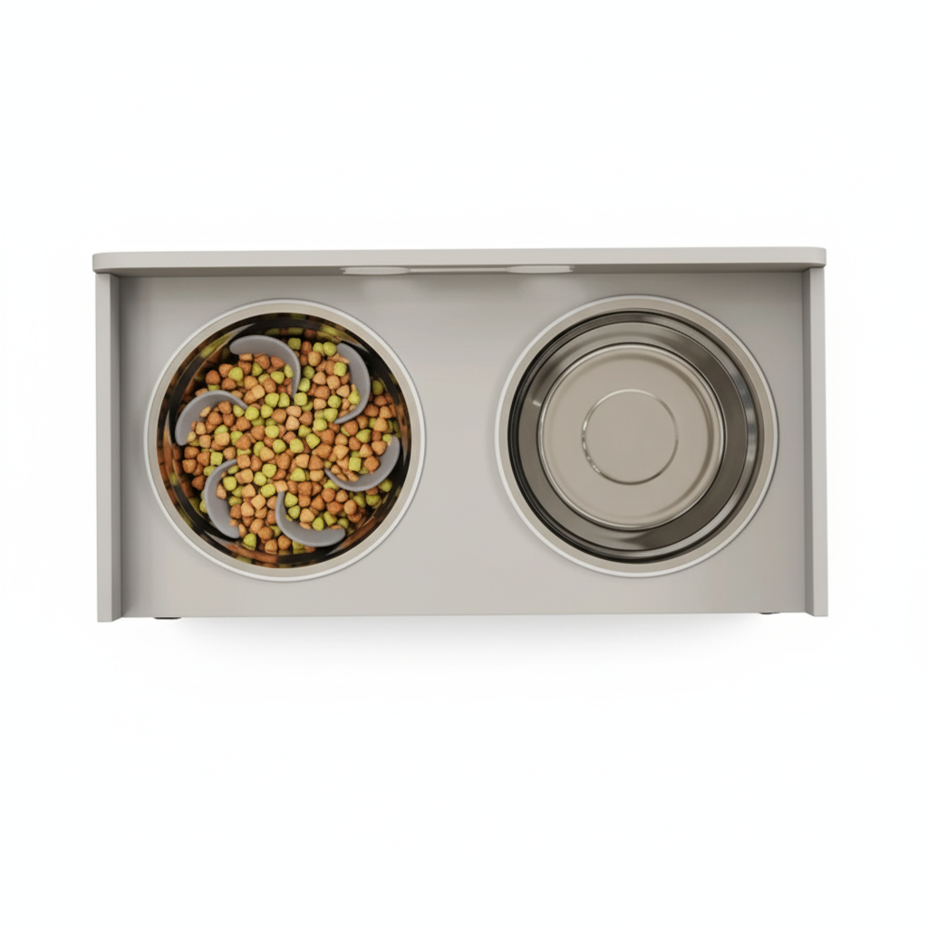 Elevated Dog Bowls with Dual Stainless Steel Bowls & Removable Slow Feeder