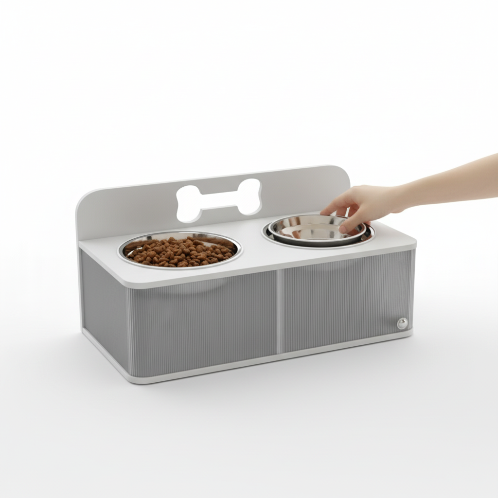Elevated Dog Bowls with Dual Stainless Steel Bowls & Removable Slow Feeder