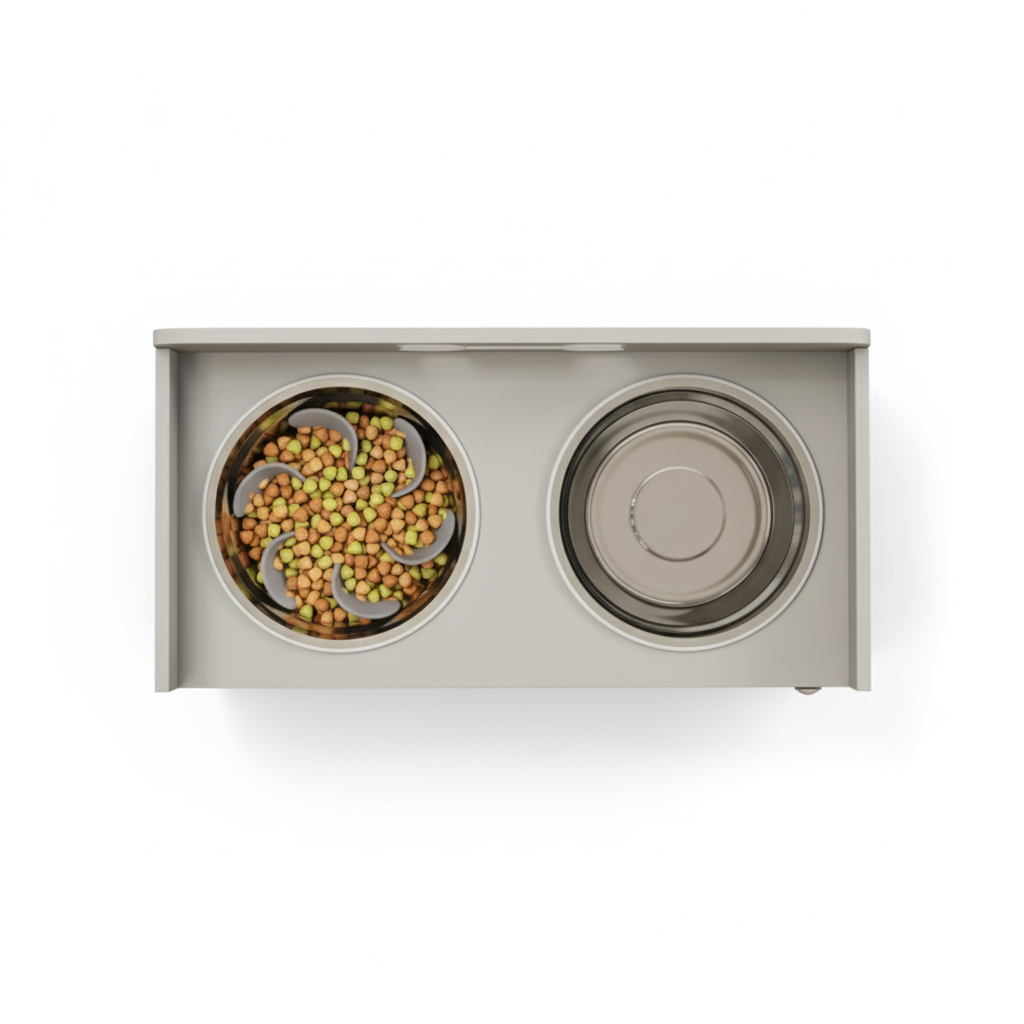 Elevated Dog Bowls with Dual Stainless Steel Bowls & Removable Slow Feeder
