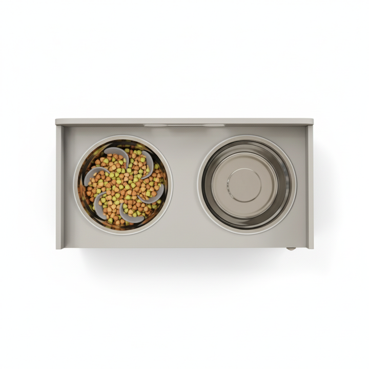 Elevated Dog Bowls with Dual Stainless Steel Bowls & Removable Slow Feeder