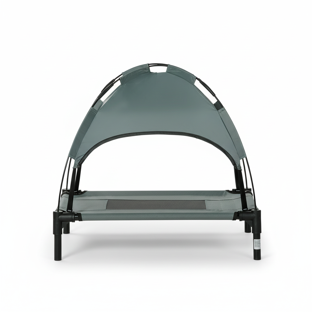 Elevated Dog Bed with Removable Canopy, Outdoor Dog Cot with UV Protection Canopy Shade, 24 inch Pet Bed for Camping, Gray