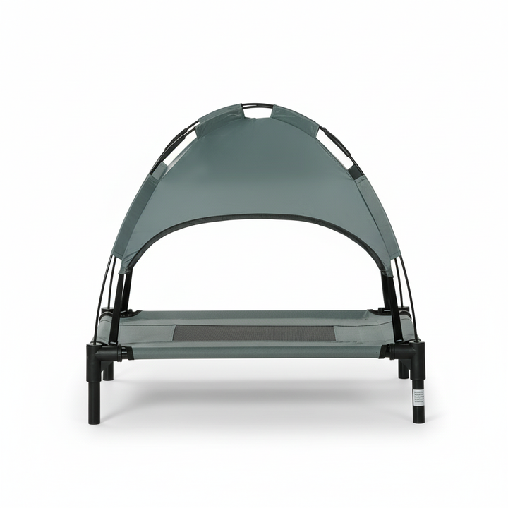 Elevated Dog Bed with Removable Canopy, Outdoor Dog Cot with UV Protection Canopy Shade, 24 inch Pet Bed for Camping, Gray