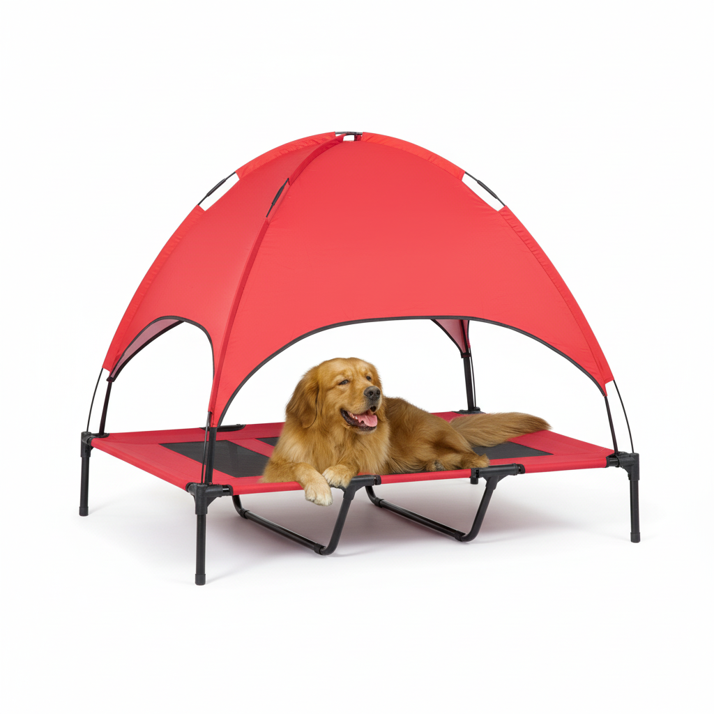 48" x 36" Elevated Portable Dog Cot Cooling Pet Bed with UV Protection Canopy Shade, Red