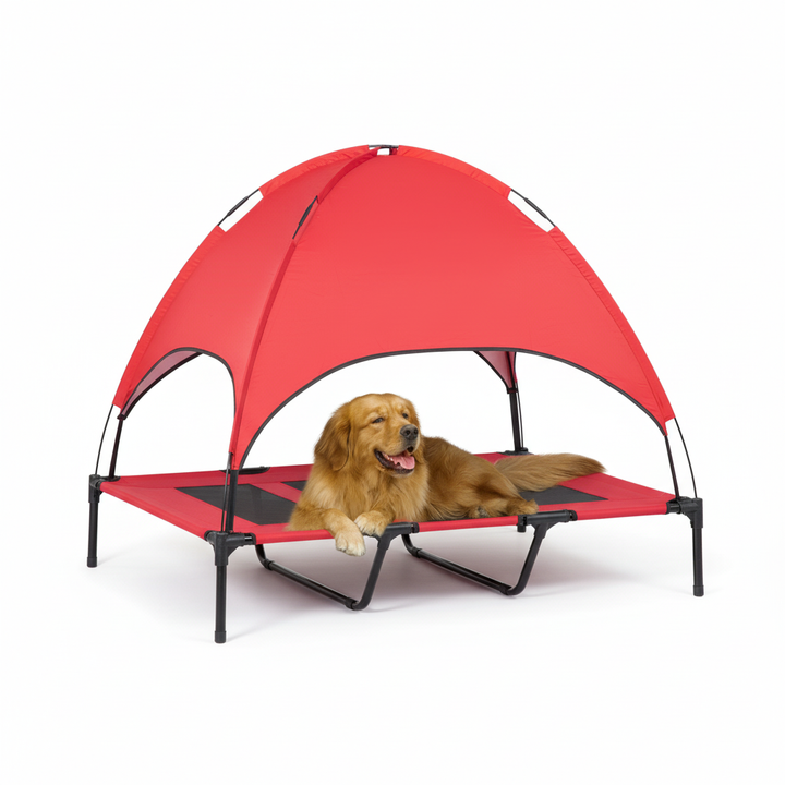 48" x 36" Elevated Portable Dog Cot Cooling Pet Bed with UV Protection Canopy Shade, Red