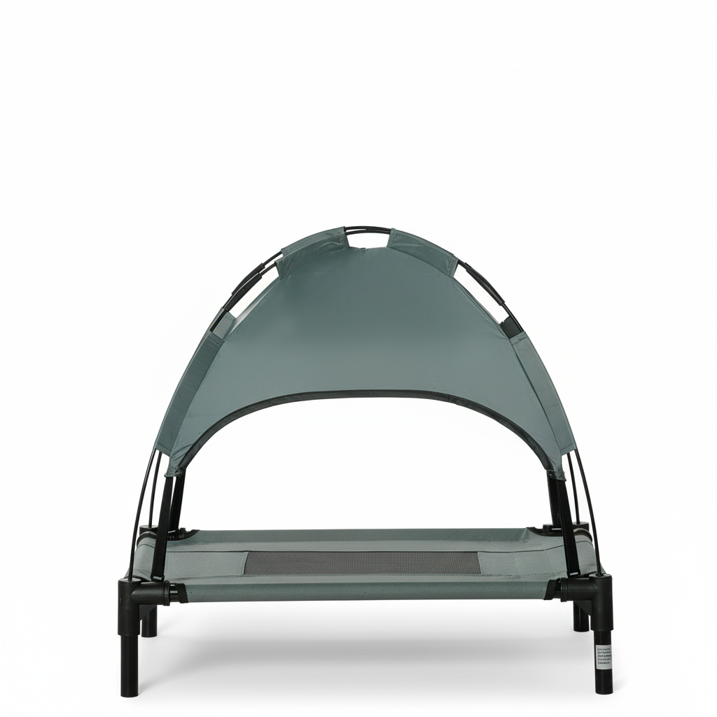 Elevated Dog Bed with Removable Canopy, Outdoor Dog Cot with UV Protection Canopy Shade, 24 inch Pet Bed for Camping, Gray